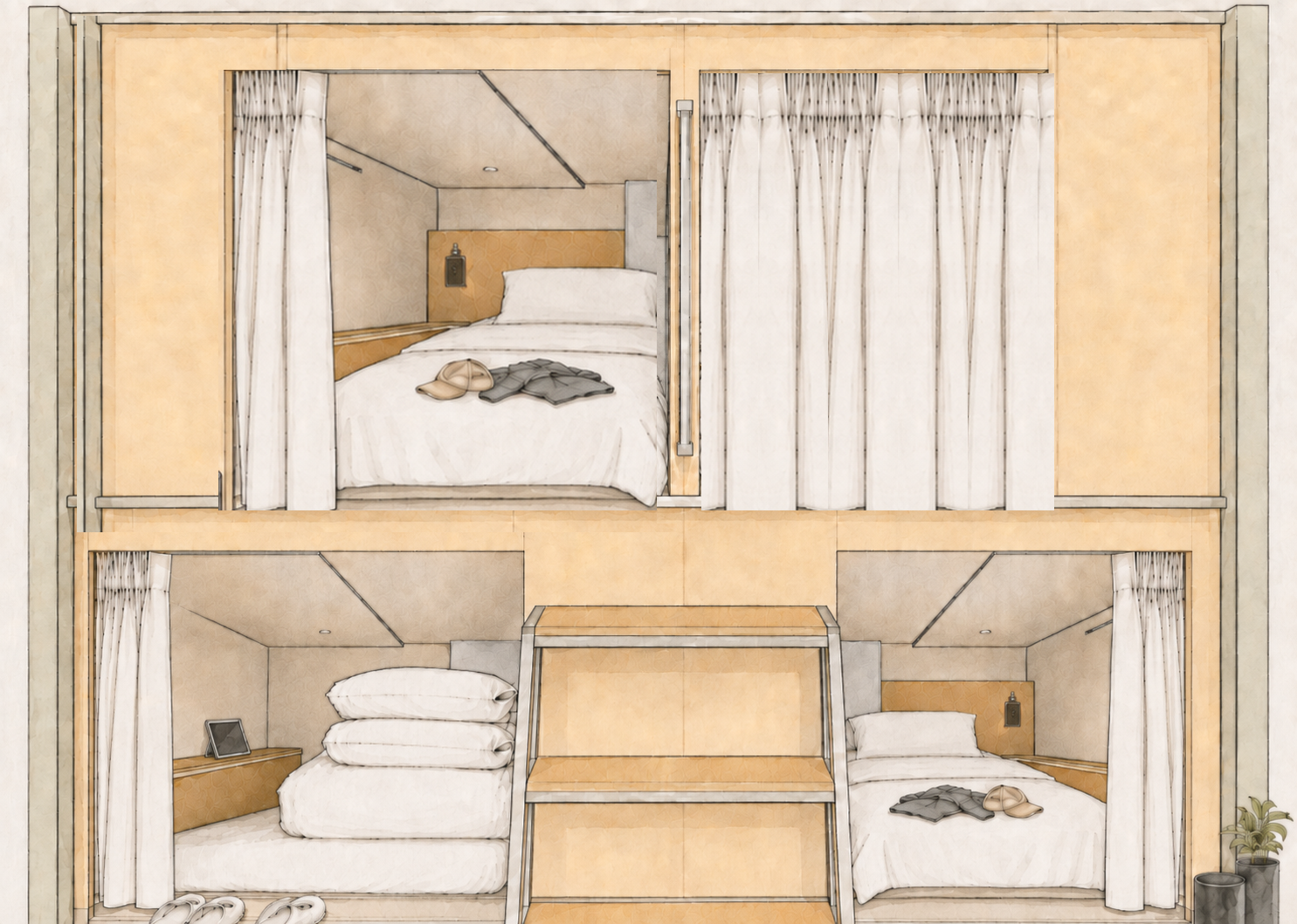 Capsule rooms cross-section (men)